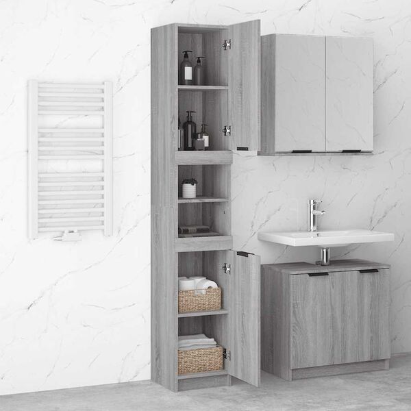 vidaXL Armadietto Bagno Grigio Sonoma 32x34x188,5 cm Legno Multistrato