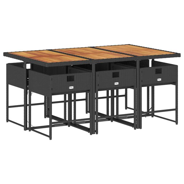 vidaXL Set da Pranzo da Giardino 7 pz Nero con Cuscini in Polyrattan