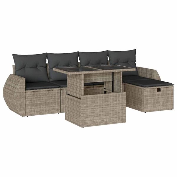 vidaXL Set Divano da Giardino 6pz con Cuscini Grigio Chiaro Polyrattan