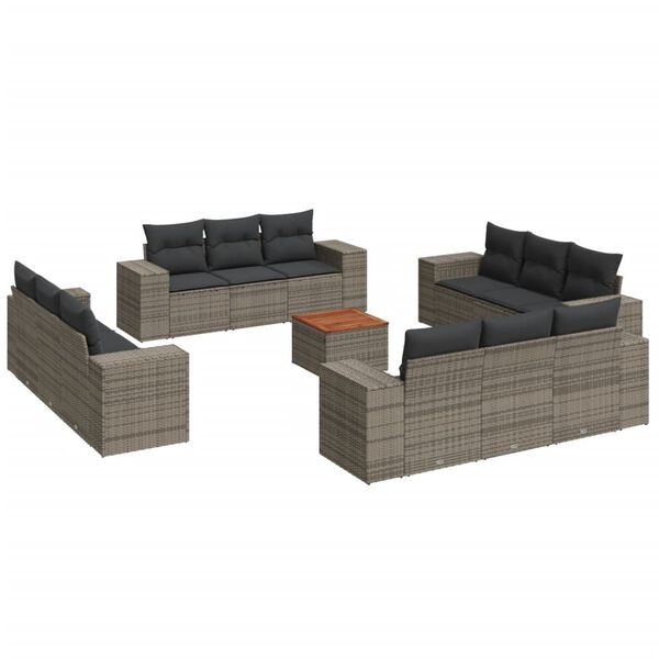 vidaXL Set Divani da Giardino 13 pz con Cuscini Grigio in Polyrattan
