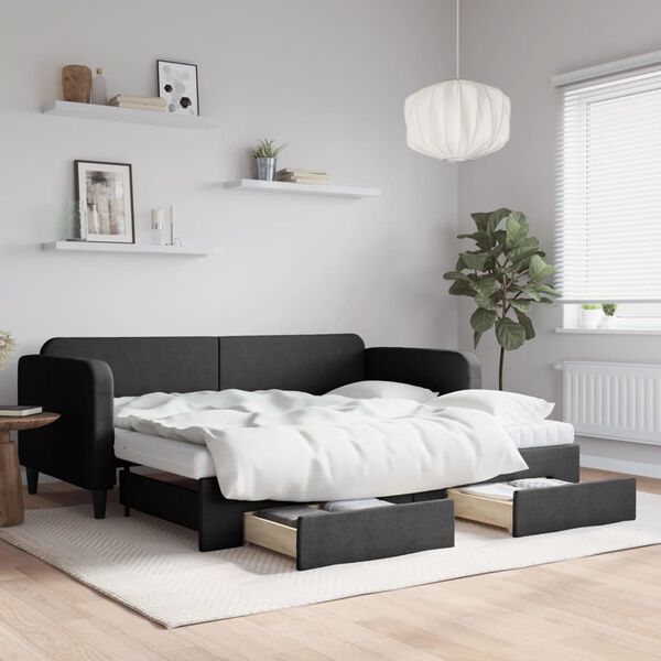vidaXL Divano Letto Estraibile con Cassetti Nero 90x200 cm in Tessuto