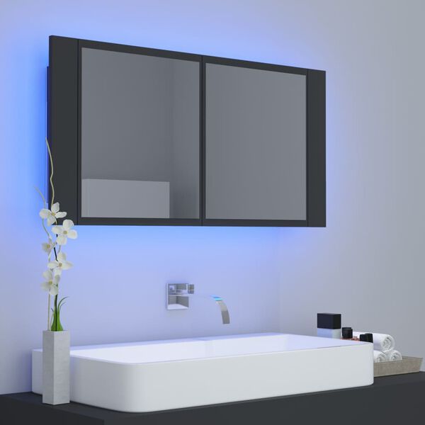 vidaXL Armadietto a Specchio con Luci LED Grigio 90x12x45 in Acrilico