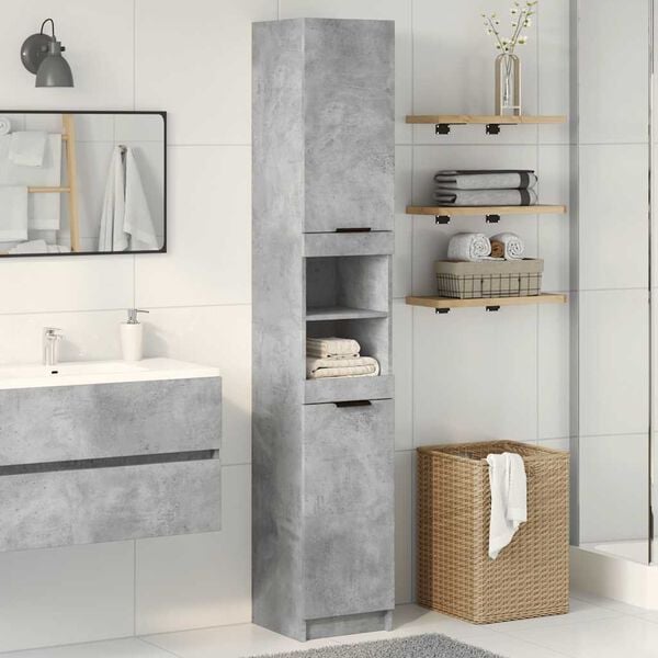 vidaXL Mobile da Bagno Grigio Cemento 32x34x188,5 cm Legno Multistrato