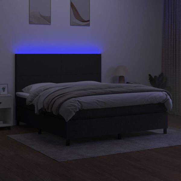 vidaXL Letto a Molle con Materasso e LED Nero 160x200 cm in Tessuto