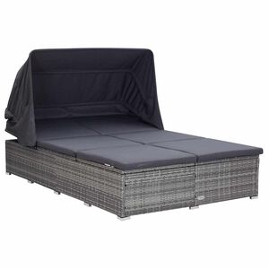 vidaXL Lettino Prendisole a 2 Posti con Cuscino in Polyrattan Grigio