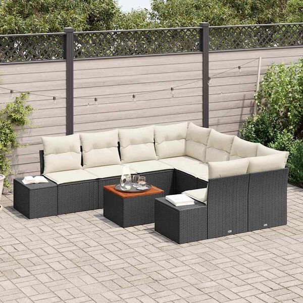 vidaXL Set Divano da Giardino con cuscino 9 pcs Nero polyrattan