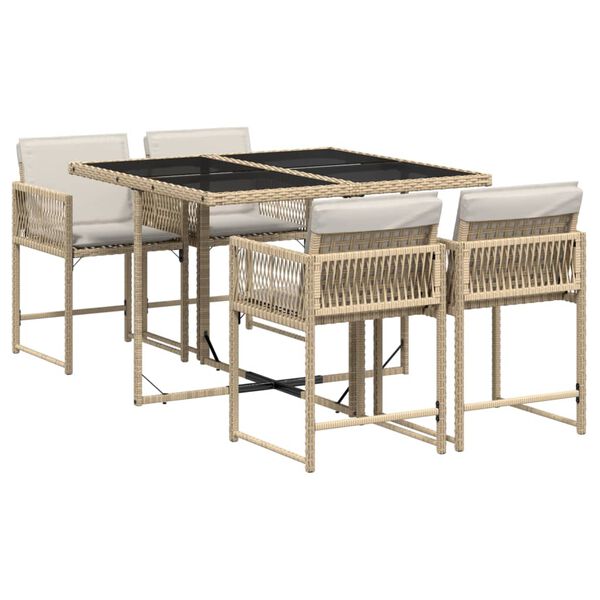 vidaXL Set da Pranzo da Giardino 5 pz con Cuscini Beige in Polyrattan