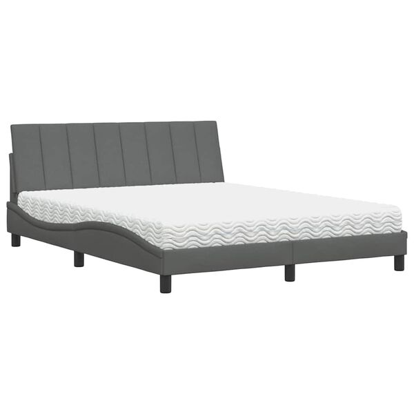 vidaXL Letto con Materasso Hanko Grigio Scuro 160x200 cm Tessuto