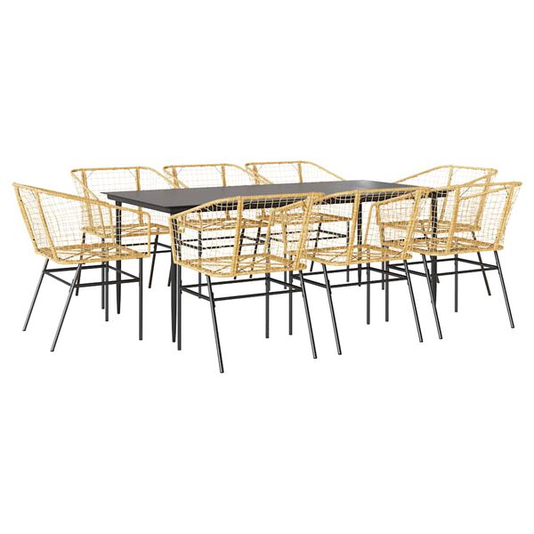 vidaXL Set da Pranzo da Giardino 9 pz Polyrattan Vetro