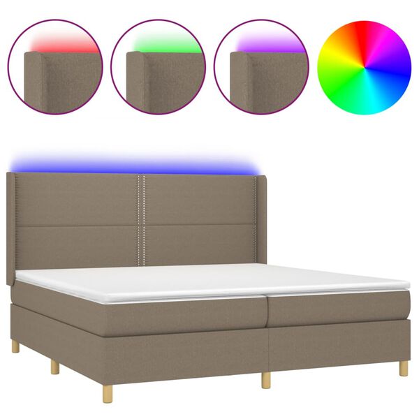 vidaXL Letto a Molle Materasso e LED tortora 200x200cm in Tessuto