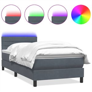 vidaXL Letto a Molle con Materasso e LED Grigio Scuro 90x220 cm Velluto