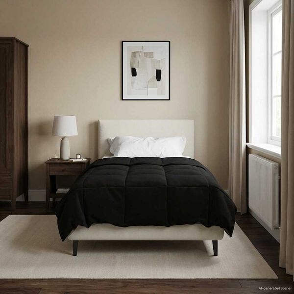 vidaXL Piumone Completo Annuale Nero 155 x 200 cm Microfibra