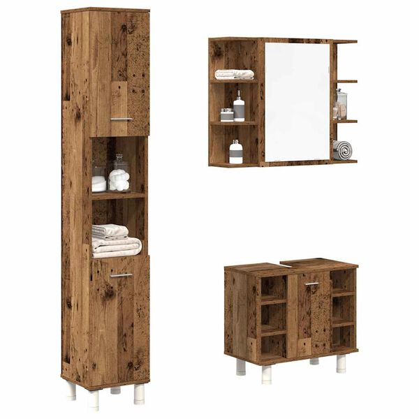vidaXL Set Mobili da Bagno 3 pz Legno Antico in Legno Multistrato