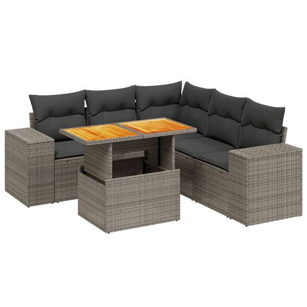 vidaXL Set Divano da Giardino 6 pz con Cuscini Grigio in Polyrattan