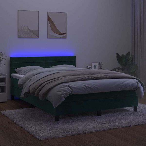 vidaXL Letto a Molle con Materasso e LED Verde Scuro 140x190cm Velluto