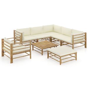 vidaXL Set Divani da Giardino 8 pz con Cuscini Bianco Crema in Bamb&ugrave;
