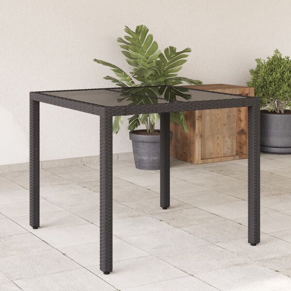 vidaXL Tavolo da Giardino Piano in Vetro Nero 90x90x75 cm Polyrattan