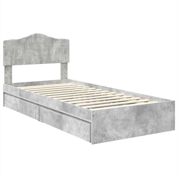 vidaXL Letto con Contenitore con testiera Grigio cemento 70 x 190 cm