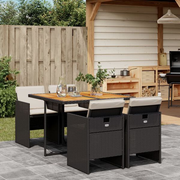 vidaXL Set da Pranzo da Giardino 5 pz Nero con Cuscini in Polyrattan