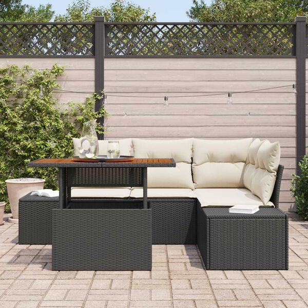 vidaXL Set Divano da Giardino con archiviazione 5 pcs Nero Poly Rattan