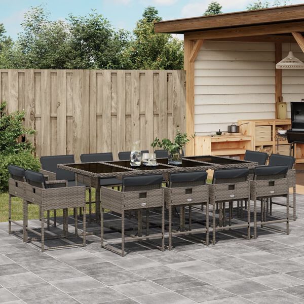vidaXL Set da Pranzo da Giardino 13pz con Cuscini Grigio in Polyrattan