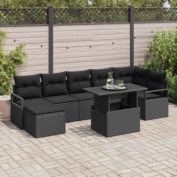 vidaXL Set Divano da Giardino con archiviazione 8 pcs Nero polyrattan