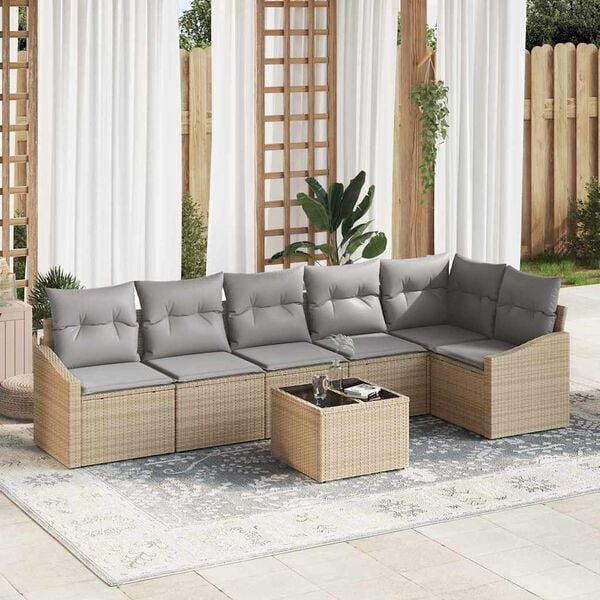 vidaXL Set di divani con cuscino 7 pcs Beige polyrattan