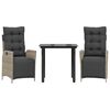 vidaXL Set Pranzo da Giardino 3pz con Cuscini Grigio Chiaro Polyrattan