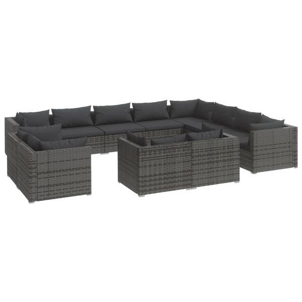 vidaXL Set Divani da Giardino 12 pz con Cuscini in Polyrattan Grigio