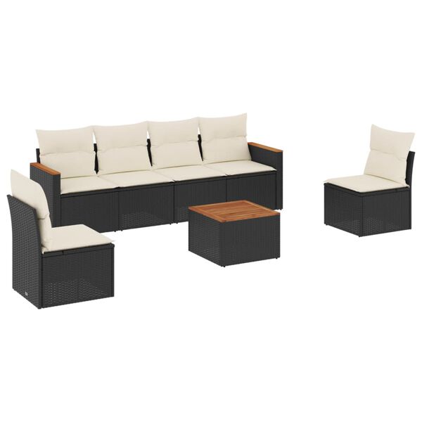 vidaXL Set Divani da Giardino con Cuscini 7pz Nero Polyrattan