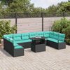 vidaXL Set Divano da Giardino con cuscino 11 pcs Nero e blu polyrattan