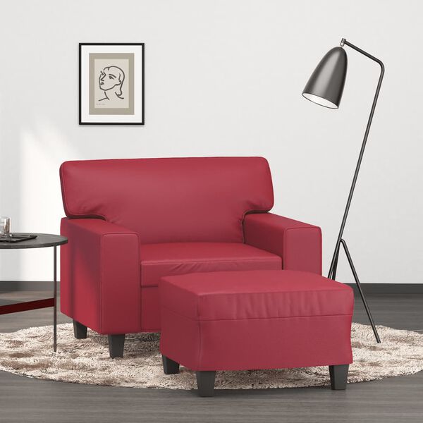 vidaXL Poltrona con Poggiapiedi Rosso Vino 60 cm in Similpelle