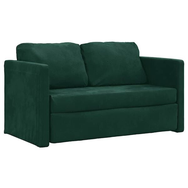 vidaXL Divano Letto da Terra 2 in 1 Verde Scuro 122x204x55 cm Velluto