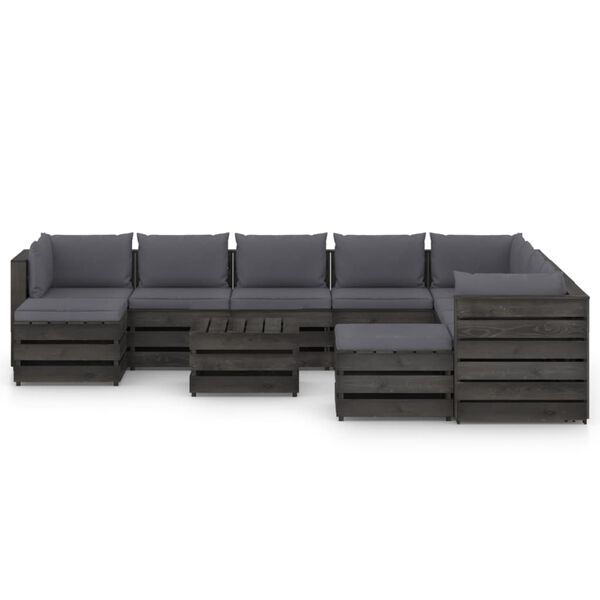 vidaXL Set Salotto Giardino con Cuscini 11 pz Legno Impregnato Grigio
