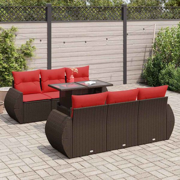 vidaXL Set Divani Giardino 7 pz con Cuscini Marrone Polyrattan Acacia