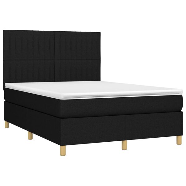vidaXL Letto a Molle con Materasso e LED Nero 140x200 cm in Tessuto