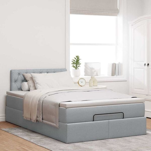 vidaXL Pouf Letto con Materasso Grigio Chiaro 120x200 cm in Tessuto