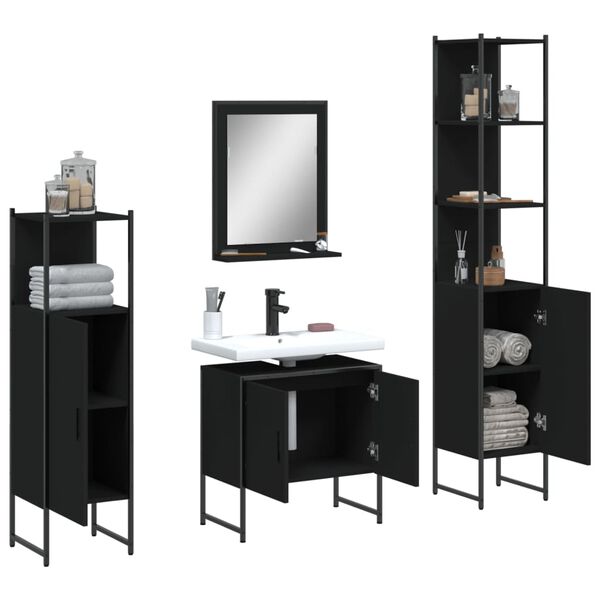 vidaXL Set Mobili da Bagno 4 pz Nero in Legno Multistrato