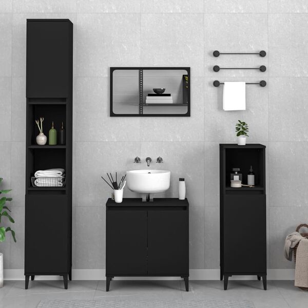 vidaXL Set Mobili da Bagno 4 pz Nero in Legno Multistrato