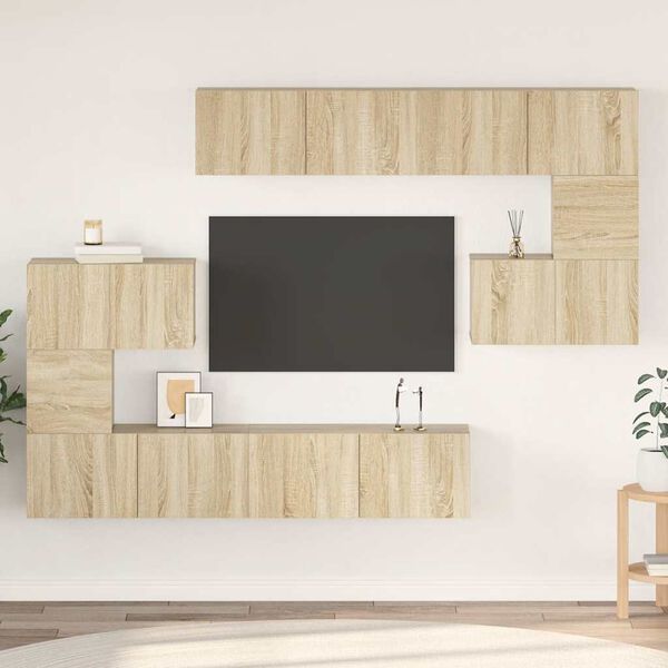 vidaXL Set Mobili Porta TV 8pz Rovere Sonoma in Legno Multistrato