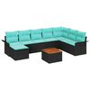 vidaXL Set Divano da Giardino 9 pz Nero e Turchese polyrattan