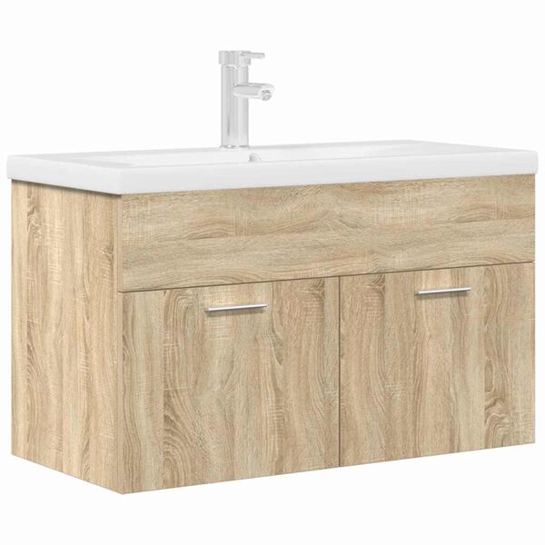 vidaXL Mobile da Bagno con Lavabo Integrato e Rubinetto Rovere Sonoma