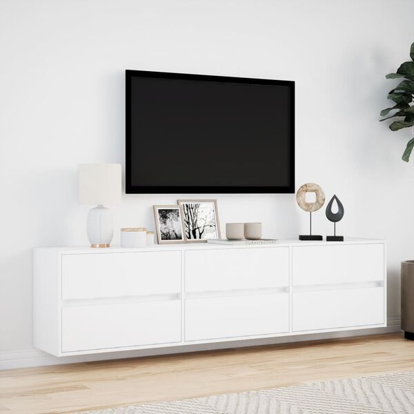 vidaXL Mobile TV a Parete con LED Bianco 180x31x45 cm