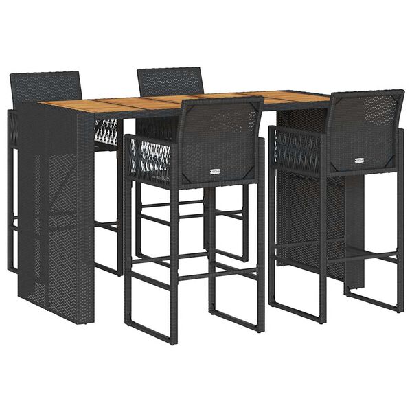 vidaXL Set Bar da Giardino 5pz senza Cuscini Nero in Polyrattan Acacia