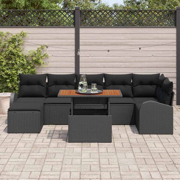 vidaXL Set Divano da Giardino con cuscino 8 pcs Nero