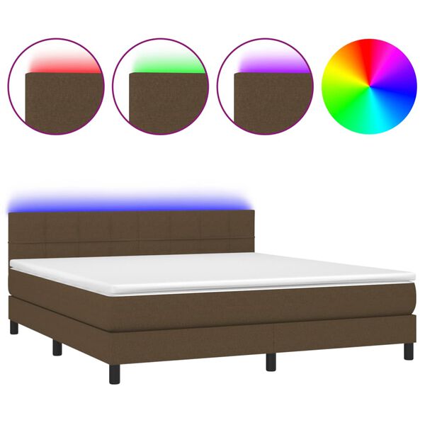 vidaXL Letto a Molle Materasso e LED MarroneScuro 180x200cm in Tessuto