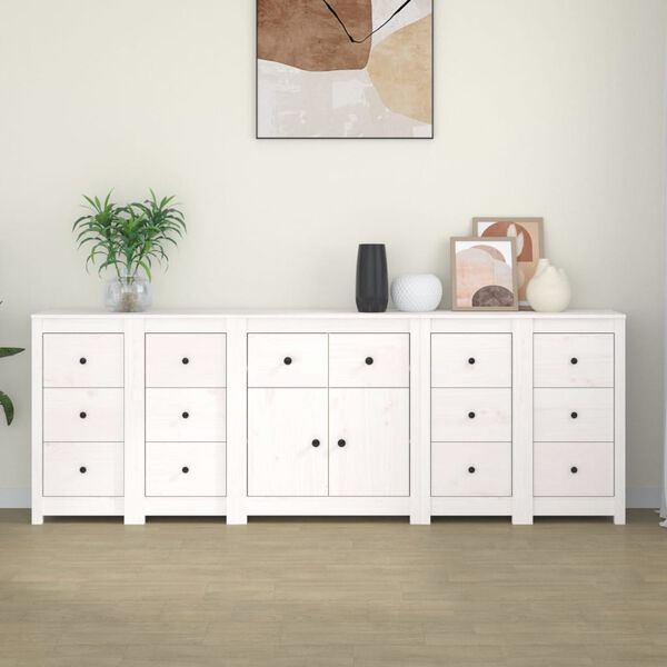 vidaXL Credenza Bianca 230x35x80 cm in Legno Massello di Pino