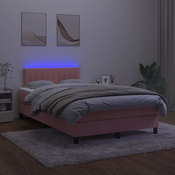 vidaXL Letto a Molle con Materasso e LED Rosa 120x200 cm in Velluto