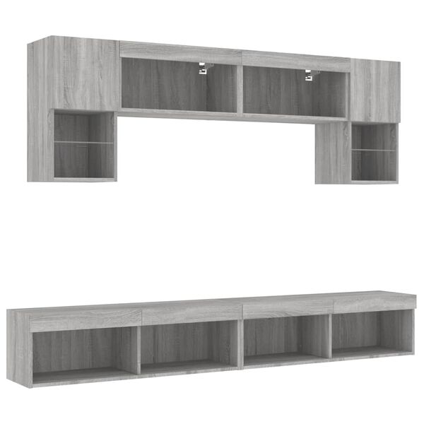 vidaXL Mobili TV a Muro con LED 6pz Grigio Sonoma Legno Multistrato