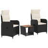vidaXL Set Lounge da Giardino 3 pz Nero e Bianco Crema